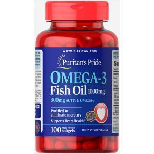 Olej z ryb Omega-3, Puritan's Pride, 1000 mg, 300 mg Aktywny, 100 Kapsułek