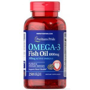 Olej rybi Omega-3, Puritan's Pride, 1000 mg, 300 mg Aktywny, 250 Kapsułek