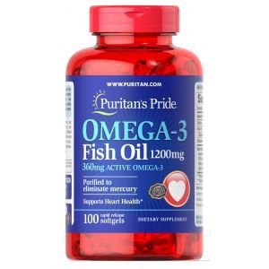 Омега-3, Рыбий жир, Puritan's Pride, Omega-3 Fish Oil 1200 mg (360 mg Active Omega-3) 100 капсул