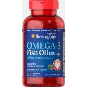 Olej rybi Omega-3, Puritan's Pride, 1200 mg, 360 mg aktywny, 200 kapsułek