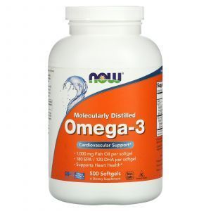 Омега-3, Omega-3, Now Foods, 180 ЭПК/ 120 ДГК, 500 гелевых капсул
