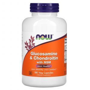 Глюкозамин и хондроитин с MСM, Glucosamine & Chondroitin with MSM, Now Foods, 180 растительных капсул
