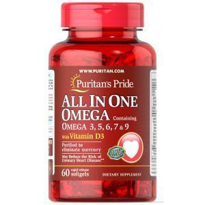Omega 3-5-6-7-9 z witaminą D3, Puritan's Pride, 60 kapsułek