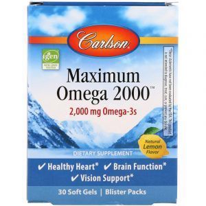 Омега с натуральным вкусом лимона, Maximum Omega 2000, Carlson Labs, 2000 мг, 30 гелевых капсул (Default)