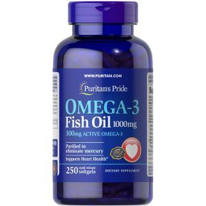 Olej rybi Omega-3, Puritan's Pride, 1000 mg, 300 mg Aktywny, 250 Kapsułek