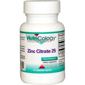 Cytrynian Cynku, Nutricology, 25 mg, 60 Kapsułek