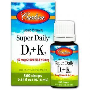 Витамин D-3 и Витамин К-2, Super Daily D3+K2, Carlson Labs, 50 мкг и 45 мкг, жидкость, 10,16 мл