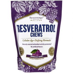 Ресвератрол, Resveratrol Chews, ReserveAge Nutrition, вкус ягод, 30 жевательных конфет