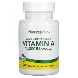 Витамин А, Vitamin A, Nature's Plus, водорастворимый, 10000 МЕ (3000 мкг), 90 таблеток