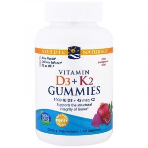 Витамин D-3 и Витамин К-2, Vitamin D3 + K2, Nordic Naturals, вкус граната, 60 жевательных конфет