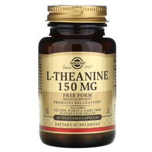 Теанин, L-Theanine, Solgar, свободная форма, 150 мг, 60 вегетарианских капсул