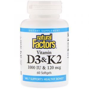 Витамин Д3 и К2, Vitamin D3 & K2, Natural Factors, 60 капсул (Default)