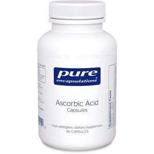 Аскорбиновая кислота в капсулах, Ascorbic Acid, Pure Encapsulations, антиоксидантная защита, поддержка иммунитета и целостности сосудов, 90 капсул