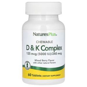 Витамины Д и K, жевательный комплекс, Chewable D & K Complex, Nature's Plus, со вкусом ягод, 60 вегетарианских таблеток