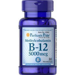 Витамин В12 (метилкобаламин), Methylcobalamin Vitamin B-12, Puritan's Pride, 5000 мкг, 30 миниледенцов
