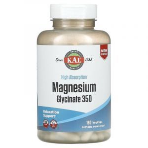 Магний глицинат, Magnesium Glycinate, KAL, высокая абсорбция, 350 мг, 160 вегетарианских капсул
