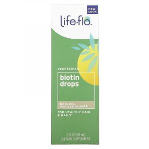 Биотин в каплях, Biotin Drops, Life Flo Health, для здоровых волос и ногтей, ванильный вкус, 60 мл