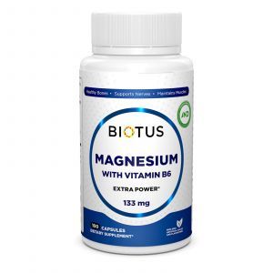 Магний и витамин В6, Magnesium with Vitamin B6, Biotus, экстра сильный, 100 капсул