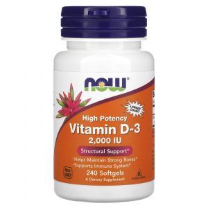 Витамин Д-3, Vitamin D-3, Now Foods, высокоэффективный, 50 мкг (2000 МЕ), 240 гелевых капсул
