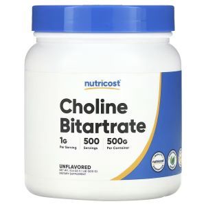 Холин битартрат, Choline Bitartrate, Nutricost, без добавок, 500 г