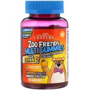 Multiwitamina dla dzieci z witaminą C, Zoo Friends Multi Gummies, Plus Extra C, 21st Century, 60 Gummies