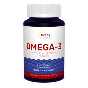Olej z ryb Omega-3, Omega-3 Active Potężny, Sunny Caps, 1000 mg, 100 Tabletek Żelowych