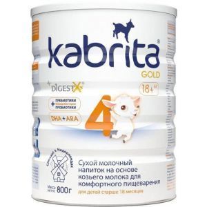 Сухой молочный напиток на основе козьем молоке для комфортного пищеварения, 4 Gold, Kabrita, для детей старше 18 месяцев, 800 г
