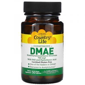 DMAE диметиламиноэтанол, Country Life, коэнзимизированный, 350 мг, 50 капсул