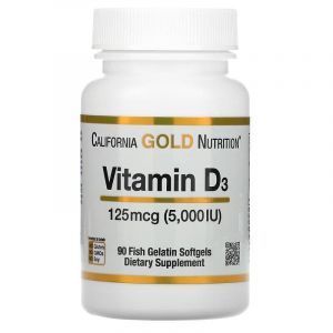 Витамин Д3, Vitamin D3, California Gold Nutrition, 5,000 МЕ, 90 рыбных желатиновых капсул