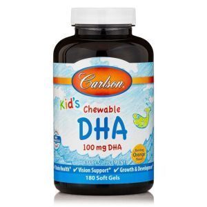 Olej rybny dla dzieci, DHA do żucia dla dzieci, Carlson Labs, pomarańczowy, 100 mg, 180 kapsułek