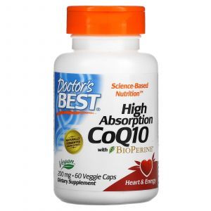Коэнзим  Q10, CoQ10 with BioPerine, Doctor's Best, биоперин, 200 мг, 60 жидких капсул