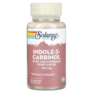 Индол-3-карбинол, поддержка баланса эстрогена, Indole-3-Carbinol, Solaray, 100 мг, 30 вегетарианских капсул
