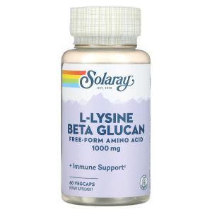 Лизин и бета-глюкан, L-Lysine & Beta Glucan, Solaray, 1000 мг, 60 капсул