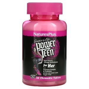 Витамины для девочек, Power Teen For Her, Nature's Plus, Source of Life, ягодный вкус, 60 таблеток