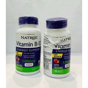 Witamina B12, aromat truskawkowy, witamina B-12, Natrol, 5000 mcg, 100 tabletek