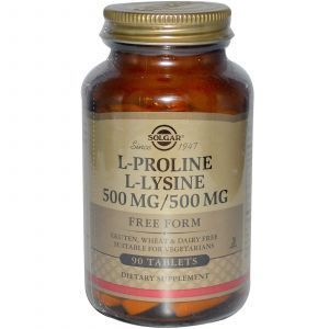 Л- пролин/ Л- лизин, L-Proline/L-Lysine, Solgar, 90 таб.