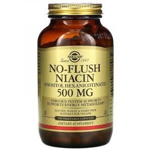 Niacyna (Niacyna bez spłukiwania), Solgar, Bez spłukiwania, 500 mg, 250 Kapsułki warzywne